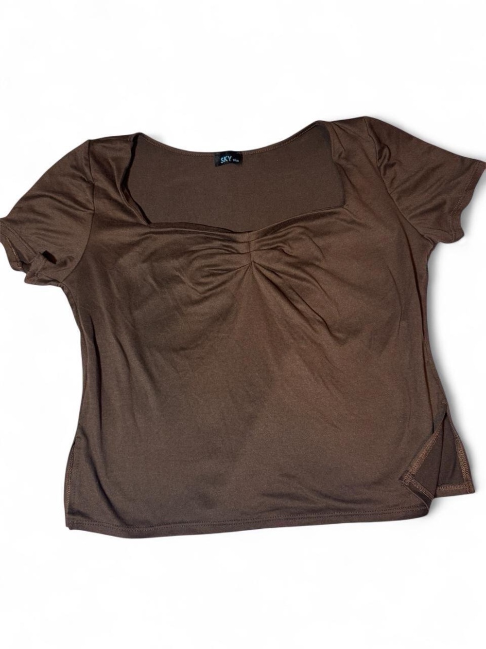Sky Brown Ruched Sweetheart Crop Top